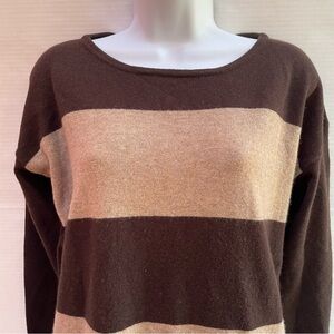 CeCe Brown and Tan Striped Sweater cashmere